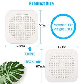 Square Drain Cover for Shower 5.7-inch TPR Drain Hair Catcher Flat Silicone Plug for Bathroom and Ki...