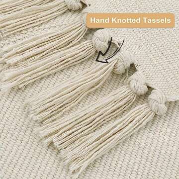 Uphome Boho Area Rug 4'x6' Washable Evil Eye Tufted Living Room Rug with Tassels Soft Cotton Woven Nursery Rug Farmhouse Aesthetic Beige Indoor Carpet for Home Kitchen Dining Room Bedroom