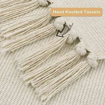 Uphome Boho Area Rug 4'x6' Washable Evil Eye Tufted Living Room Rug with Tassels Soft Cotton Woven Nursery Rug Farmhouse Aesthetic Beige Indoor Carpet for Home Kitchen Dining Room Bedroom