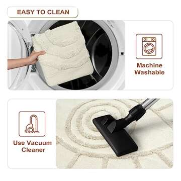 Uphome Boho Area Rug 4'x6' Washable Evil Eye Tufted Living Room Rug with Tassels Soft Cotton Woven Nursery Rug Farmhouse Aesthetic Beige Indoor Carpet for Home Kitchen Dining Room Bedroom