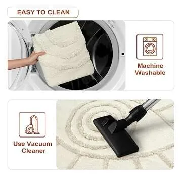 Uphome Boho Area Rug 4'x6' Washable Evil Eye Tufted Living Room Rug with Tassels Soft Cotton Woven Nursery Rug Farmhouse Aesthetic Beige Indoor Carpet for Home Kitchen Dining Room Bedroom