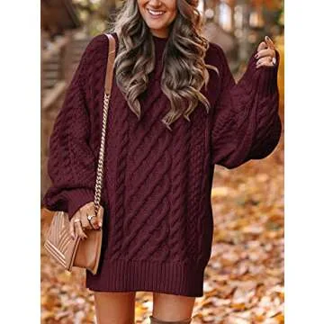 ANRABESS Women Long Sleeve Oversized Cable Knit Chunky Baggy Loose Pullover Tunic Mini Sweater Dress...