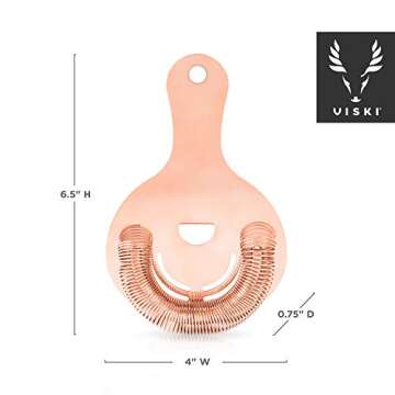Viski Copper Hawthorne and Bartending Strainer - Stainless Steel Bar Cocktail Strainer for Drinks with Handles