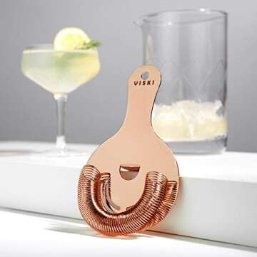 Viski Copper Hawthorne and Bartending Strainer - Stainless Steel Bar Cocktail Strainer for Drinks with Handles