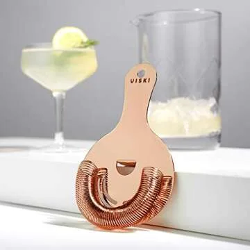 Viski Copper Hawthorne and Bartending Strainer - Stainless Steel Bar Cocktail Strainer for Drinks with Handles