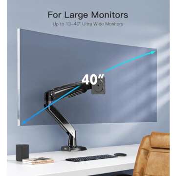 HUANUO Ultrawide Monitor Arm for Max 40 inch Screens, Aviation-Grade Aluminum Heavy Duty Monitor Arm...