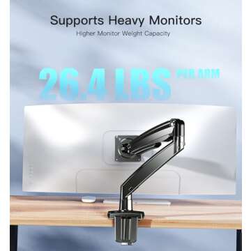 HUANUO Ultrawide Monitor Arm for Max 40 inch Screens, Aviation-Grade Aluminum Heavy Duty Monitor Arm Holds 26.4lbs Computer Monitor, Adjustable Gas Springs Monitor Mount, VESA 75/100mm