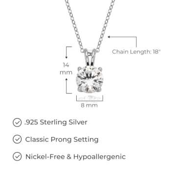 Amazon Essentials Sterling Silver Round Cut Created White Sapphire Birthstone Pendant Necklace (April), 18" (previously Amazon Collection)