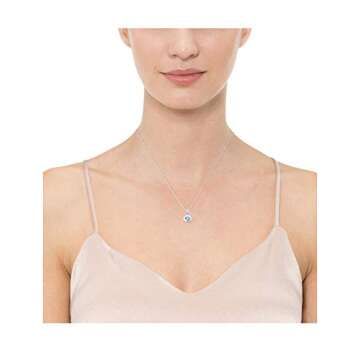 Amazon Essentials Sterling Silver Round Cut Created White Sapphire Birthstone Pendant Necklace (April), 18" (previously Amazon Collection)