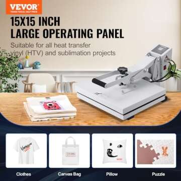 VEVOR Heat Press, 15x15 Power Heat Press Machine, Fast Heating, High Pressure Heat Press Machine for T-Shirt, Digital Industrial Sublimation Printer for Heat Transfer Vinyl, Easy to Use, White