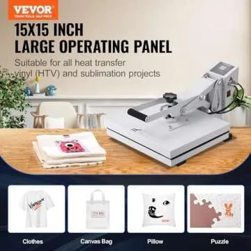 VEVOR Heat Press, 15x15 Power Heat Press Machine, Fast Heating, High Pressure Heat Press Machine for T-Shirt, Digital Industrial Sublimation Printer for Heat Transfer Vinyl, Easy to Use, White