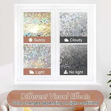 Haton Window Privacy Film, Stained Glass Rainbow Film Decorative Window Clings, Static Cling Sun Blocking Stickers Decals Coverings Tint for Home Heat Control, Non-Adhesive 17.5" x 78.7"