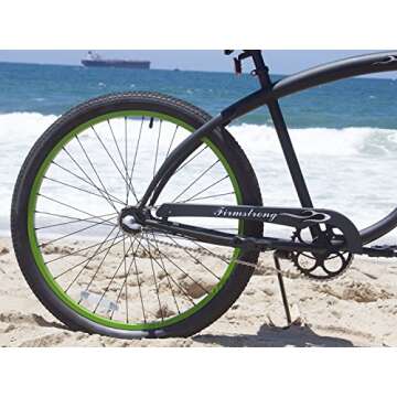 Firmstrong Bruiser Men's Beach Cruiser Bike, 3 Speed Hybrid Bicycle, 26 Inch Wheels, Matte Black with Green Rims