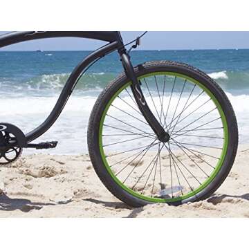 Firmstrong Bruiser Men's Beach Cruiser Bike, 3 Speed Hybrid Bicycle, 26 Inch Wheels, Matte Black with Green Rims