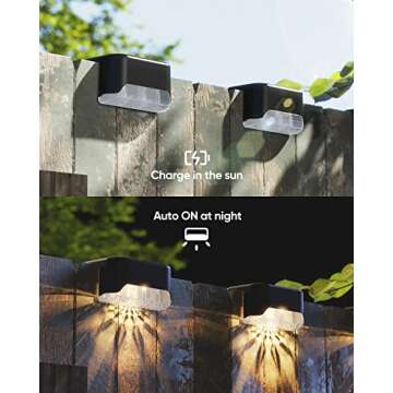 JACKYLED Solar Deck Lights 16 Pack Solar Fence Light Solar Powered Outdoor Step Light IP65 Waterproof LED Solar Pathway Light for Deck Fence Railing Garden Patio StairYard, Black