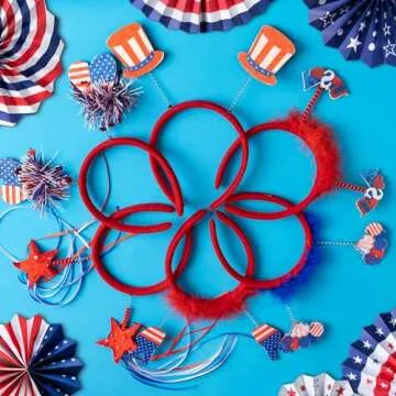 4th of July Party Favors Set, Fourth of July Decorations 158 Pcs Accessories Includes Slap Bracelets, Necklaces, USA Flags, Tattoos, Wristbands, Glasses, Headbands, Moustaches, Red White and Blue