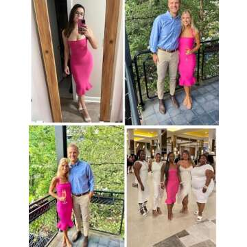 houstil Women's V Neck Halter Fishtail Bandage Bodycon Dress Party Holiday Wedding Guest Dresses (XL, Rose)