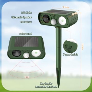 2PACK Solar Ultrasonic Animal Repellent for Outdoor Use