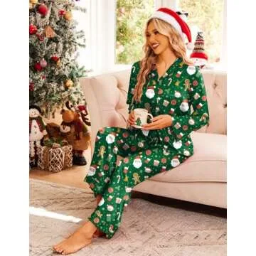 Ekouaer Silk Satin Pajamas Set Womens Long Sleepwear Button Down 2 Piece Classic Soft Loungewear Pjs Set (Christmas Green, Large)