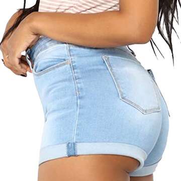 vanberfia Women's High Waist Denim Jean Raw Hem Ripped Shorts with Pockets (JS2019DK006-1, XL)