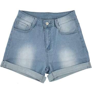 vanberfia Women's High Waist Denim Jean Raw Hem Ripped Shorts with Pockets (JS2019DK006-1, XL)