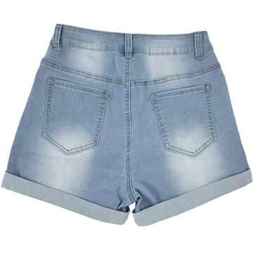 vanberfia Women's High Waist Denim Jean Raw Hem Ripped Shorts with Pockets (JS2019DK006-1, XL)