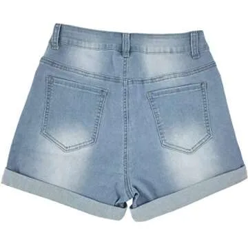 vanberfia Women's High Waist Denim Jean Raw Hem Ripped Shorts with Pockets (JS2019DK006-1, XL)