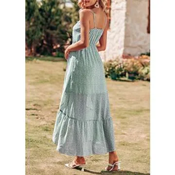 KIRUNDO Womens Summer Maxi Sun Dress Sexy Spaghetti Strap V Neck Flowy High Waist Split Beach Vacation Dresses with Belt