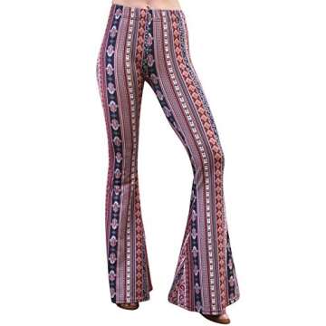 Daisy Del Sol High Waist Comfy Stretch Boho 70s Bell Bottom Fit to Flare Lounge Yoga Pants (Small, Marsala)