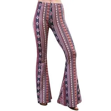 Daisy Del Sol High Waist Comfy Stretch Boho 70s Bell Bottom Fit to Flare Lounge Yoga Pants (Small, Marsala)