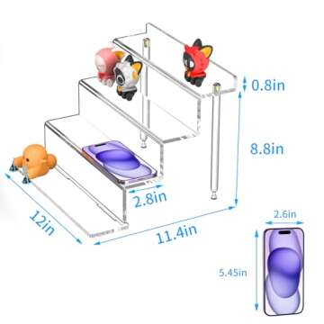NIUBEE Acrylic Riser Display Shelf, Clear Display Stand for Amiibo Funko POP Figures,4 Tier Cupcakes Stand Perfume Organizer and Storage (12 Inch Large)