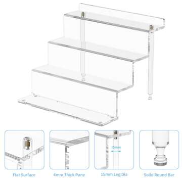 NIUBEE Acrylic Riser Display Shelf, Clear Display Stand for Amiibo Funko POP Figures,4 Tier Cupcakes Stand Perfume Organizer and Storage (12 Inch Large)