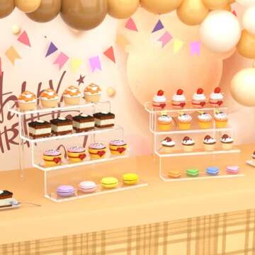 NIUBEE Acrylic Riser Display Shelf, Clear Display Stand for Amiibo Funko POP Figures,4 Tier Cupcakes Stand Perfume Organizer and Storage (12 Inch Large)