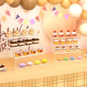 NIUBEE Acrylic Riser Display Shelf, Clear Display Stand for Amiibo Funko POP Figures,4 Tier Cupcakes Stand Perfume Organizer and Storage (12 Inch Large)