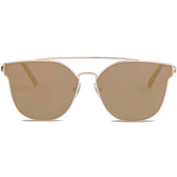 SOJOS Fashion Cateye Reflective Sunglasses Mirrored For Women Trendy Designer Style Flat Lenses SO SHINE SJ1100 with Gold Frame/Gold Mirrored Lens