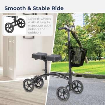 Drive Medical 796 Adjustable Height Steerable Knee Walker Knee Scooter Leg Walker Crutch Alternative, Dual Pad with Basket and Hand Brake 300 Pound Weight Cap