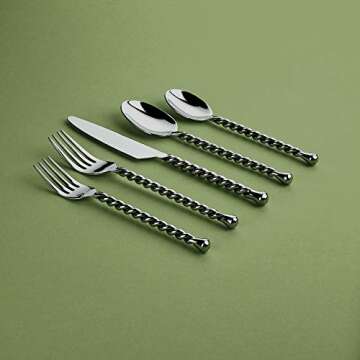 Gourmet Settings 20-Piece Silverware Silver Tear Collection Polished Stainless Steel Flatware Sets, ...