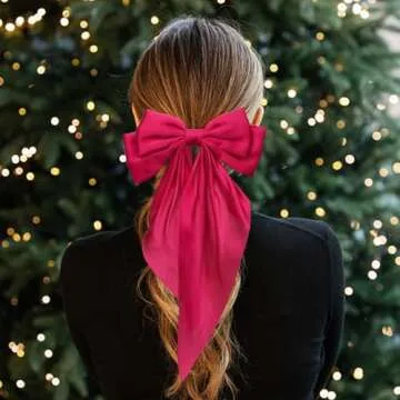 WHAVEL 6PCS Pink Hair Bows for Women, Pink Ribbon Hair Clips with Long Tail Silky Satin Bow Clips Cute Hair Accessories