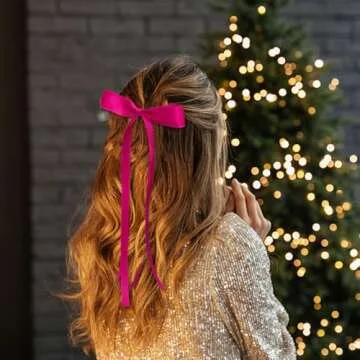 WHAVEL 6PCS Pink Hair Bows for Women, Pink Ribbon Hair Clips with Long Tail Silky Satin Bow Clips Cute Hair Accessories