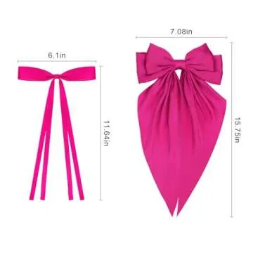 WHAVEL 6PCS Pink Hair Bows for Women, Pink Ribbon Hair Clips with Long Tail Silky Satin Bow Clips Cute Hair Accessories