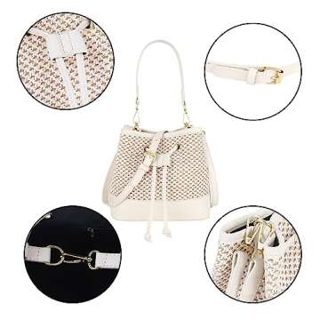 Straw Shoulder Bag Straw Tote Straw Crossbody Bag Handwoven Drawstring Bucket Bag Beach Bag for Women,Beige