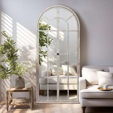 NeuType Arched Full Length Mirror Floor Mirror 71"x 32" Standing Mirror Rustic Wood Frame Full Body Mirror Wall-Mounted Wall Mirror for Living Room Bathroom Bedroom,Weathered White