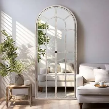 NeuType Arched Full Length Mirror Floor Mirror 71"x 32" Standing Mirror Rustic Wood Frame Full Body Mirror Wall-Mounted Wall Mirror for Living Room Bathroom Bedroom,Weathered White