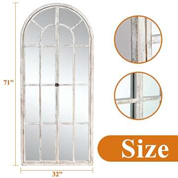 NeuType Arched Full Length Mirror Floor Mirror 71"x 32" Standing Mirror Rustic Wood Frame Full Body Mirror Wall-Mounted Wall Mirror for Living Room Bathroom Bedroom,Weathered White