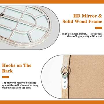 NeuType Arched Full Length Mirror Floor Mirror 71"x 32" Standing Mirror Rustic Wood Frame Full Body Mirror Wall-Mounted Wall Mirror for Living Room Bathroom Bedroom,Weathered White