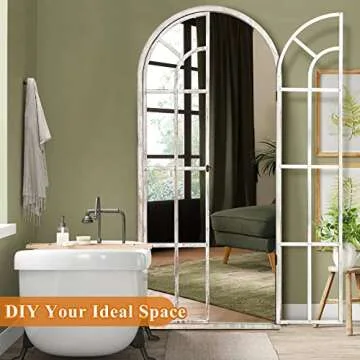 NeuType Arched Full Length Mirror Floor Mirror 71"x 32" Standing Mirror Rustic Wood Frame Full Body Mirror Wall-Mounted Wall Mirror for Living Room Bathroom Bedroom,Weathered White