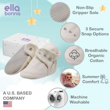 Ella Bonna Organic Cotton Baby Booties 12-18 Months Newborn Baby Socks Slipper Toddler Shoes, Infant Girl Booties, Boy Socks, Dusty Rose
