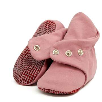 Ella Bonna Organic Cotton Baby Booties 12-18 Months Newborn Baby Socks Slipper Toddler Shoes, Infant Girl Booties, Boy Socks, Dusty Rose
