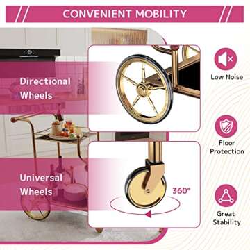 Acme Lacy Glass Serving Cart in Gold and Black