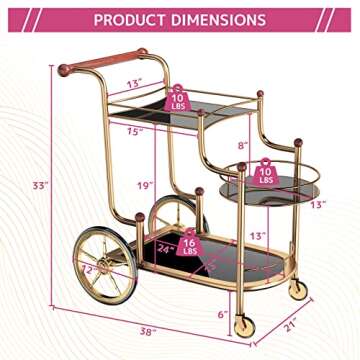 Acme Lacy Glass Serving Cart in Gold and Black